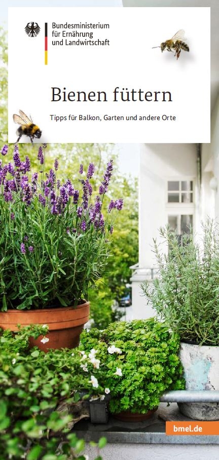 Cover des Flyers "Bienen füttern Tipps für Balkon, Garten und andere Orte"