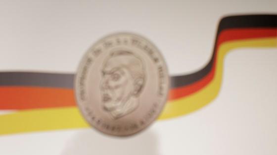 Die Professor-Niklas-Medaille vor einer Deutschland Flagge