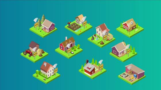 Häuser-Icons aus dem Video zu vernetzten Lebenswelten
