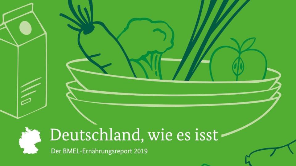 Ausschnitt aus dem Titelcover des BMEL-Ernährungsreports 2019: Deutschland, wie es isst