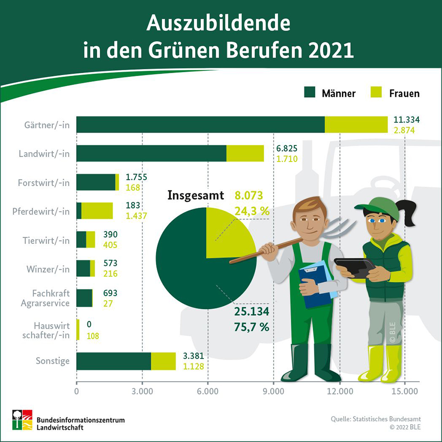 Balkendiagramm zu den Ausbildungszahlen in den Grünen Berufen Balkendiagramm zu den Ausbildungszahlen in den Grünen Berufen